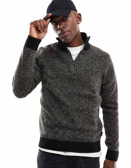 Jack & Jones Jack & Jones half zip knitted sweater with neps in black & beige