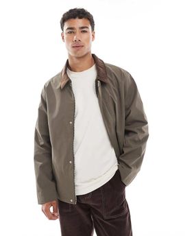 Jack & Jones Jack & Jones harrington jacket with corduroy collar in tan-Brown