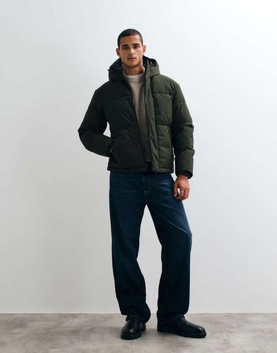 Jack & Jones Jack & Jones hooded puffer jacket in khaki green