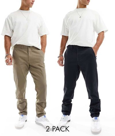 Jack & Jones Jack & Jones Intelligence 2 pack chinos in beige & navy-Multi