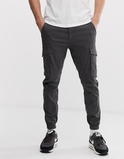 Jack & Jones Jack & Jones Intelligence cuffed cargo pants in gray-Grey
