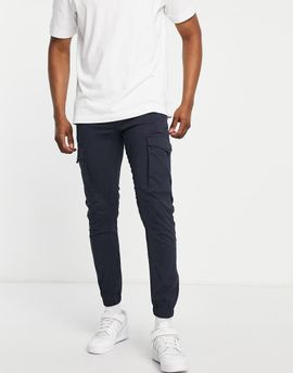 Jack & Jones Jack & Jones Intelligence slim fit cargos with cuff in navy