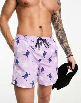 Jack & Jones Jack & Jones Intelligence swim shorts in purple turtle print