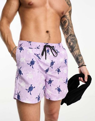 Jack & Jones Jack & Jones Intelligence swim shorts in purple turtle print
