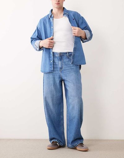 Jack & Jones Jack & Jones Joey barrel jeans in faded mid wash-Blue