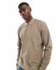 Jack & Jones Jack & Jones knit long sleeve textured polo in beige-Neutral - 1