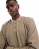 Jack & Jones Jack & Jones knit long sleeve textured polo in beige-Neutral - 2