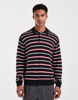 Jack & Jones Jack & Jones knit polo shirt in black and red stripes-Multi