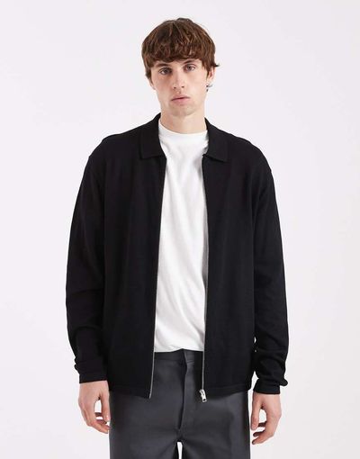 Jack & Jones Jack & Jones knit zip up cardigan in black
