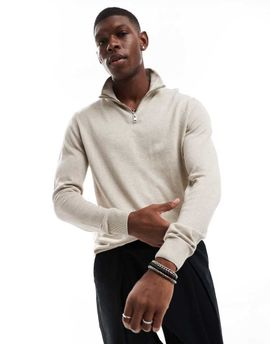 Jack & Jones Jack & Jones knitted half zip in beige-Neutral