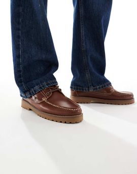 Jack & Jones Jack & Jones leather boat shoes in brown