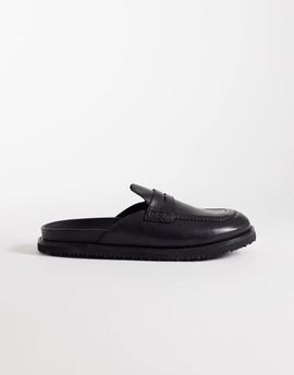 Jack & Jones Jack & Jones leather loafer mules in black