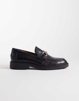 Jack & Jones Jack & Jones leather loafers with metal detail in black