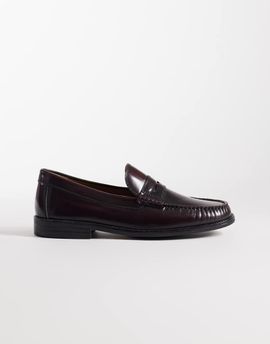 Jack & Jones Jack & Jones leather penny loafers in burgundy-Red