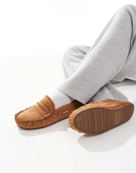 Jack & Jones Jack & Jones loafer slippers in faux suede in beige-Neutral