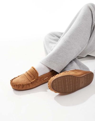 Jack & Jones Jack & Jones loafer slippers in faux suede in beige-Neutral