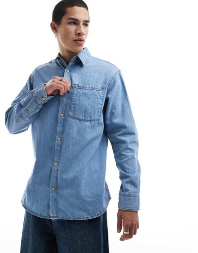 Jack & Jones Jack & Jones long sleeve denim shirt in light blue