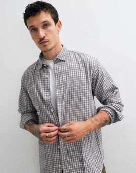 Jack & Jones Jack & Jones micro check flannel shirt in cream and black-WHITE