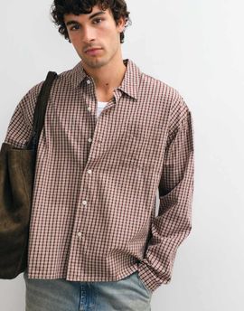 Jack & Jones Jack & Jones micro plaid boxy shirt in brown