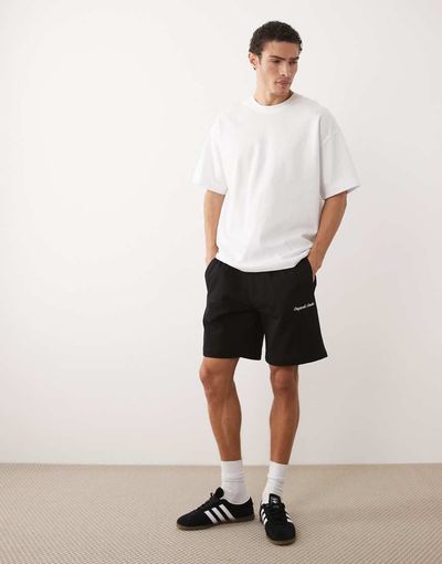Jack & Jones Jack & Jones orginals logo sweatshirt fabric shorts in black