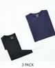 Jack & Jones Jack & Jones Originals 3 pack curve longline t-shirt in white/navy/black-Multi - 1