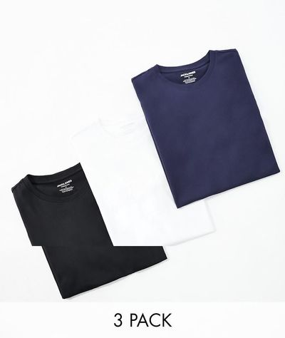 Jack & Jones Jack & Jones Originals 3 pack curve longline t-shirt in white/navy/black-Multi