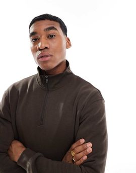 Jack & Jones Jack & Jones oversize quarter zip sweatshirt in brown