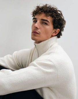 Jack & Jones Jack & Jones oversized fluffy 1/4 zip sweater in off white