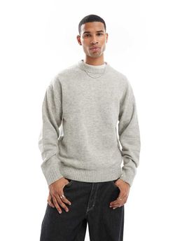 Jack & Jones Jack & Jones oversized fluffy crew neck sweater in light gray heather