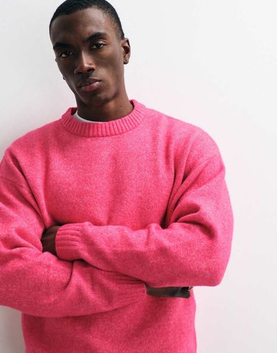 Jack & Jones Jack & Jones oversized fluffy crew neck sweater in pink
