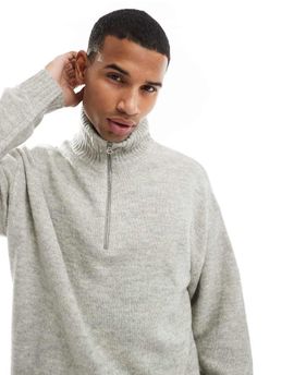 Jack & Jones Jack & Jones oversized fluffy half zip sweater in black