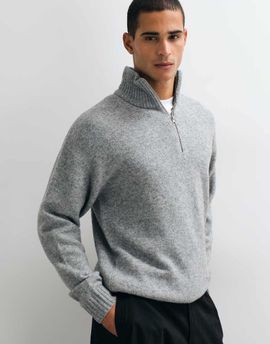 Jack & Jones Jack & Jones oversized fluffy quarter zip sweater in gray