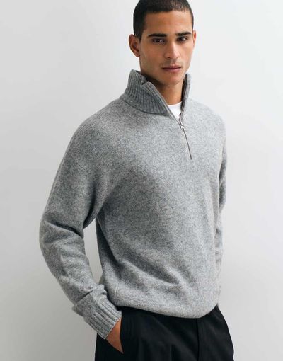Jack & Jones Jack & Jones oversized fluffy quarter zip sweater in gray