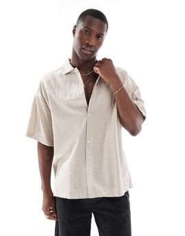 Jack & Jones Jack & Jones oversized linen blend shirt in beige-Neutral