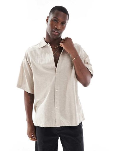 Jack & Jones Jack & Jones oversized linen blend shirt in beige-Neutral