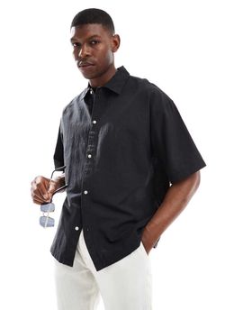 Jack & Jones Jack & Jones oversized linen mix shirt in black
