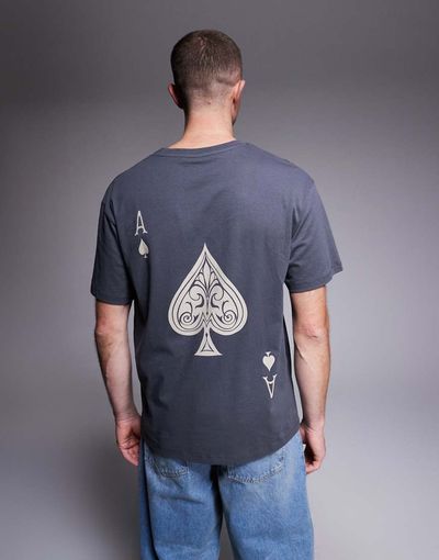 Jack & Jones Jack & Jones oversized T-shirt with ace of spades back print in washed gray