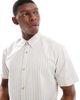 Jack & Jones Jack & Jones oxford stripe short sleeve shirt in beige-Neutral - 2