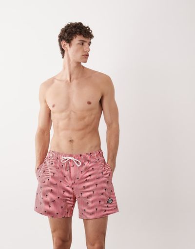 Jack & Jones Jack & Jones palm tree print swim shorts in red stripe