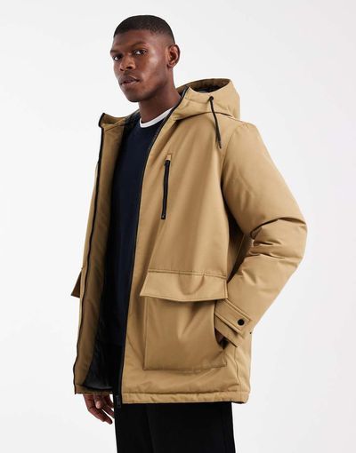 Jack & Jones Jack & Jones parka jacket in tan-Brown