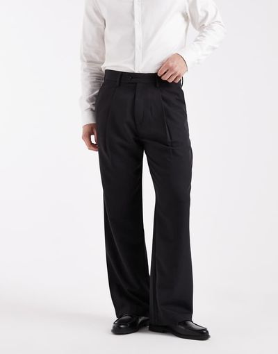 Jack & Jones Jack & Jones pleated wide leg dress pants in black