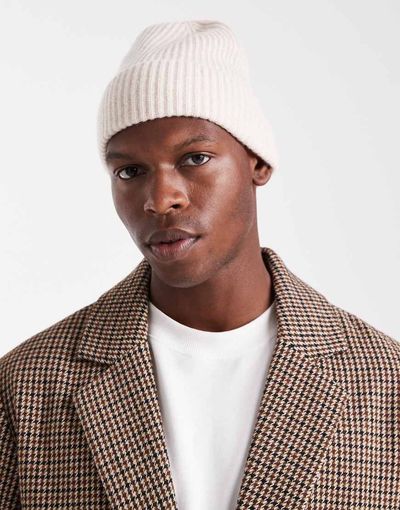 Jack & Jones Jack & Jones premium wool blend beanie in beige-Neutral
