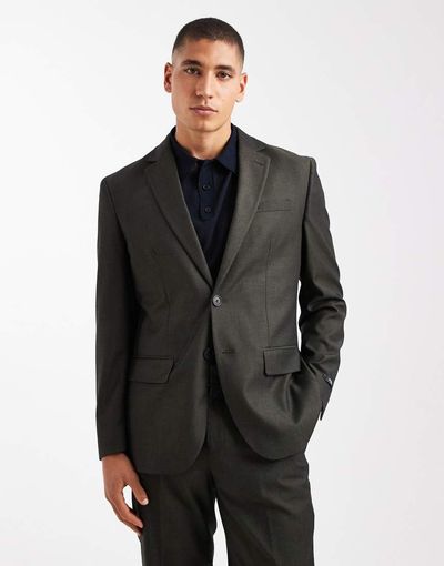 Jack & Jones Jack & Jones regular fit wool blend suit jacket in dark green
