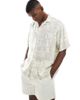 Jack & Jones Jack & Jones revere collar linen short sleeve shirt with sealife print in beige-Neutral - 1