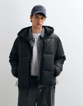 Jack & Jones Jack & Jones ripstop hooded puffer jacket in black