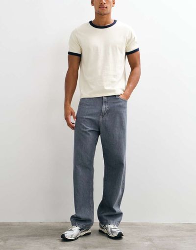 Jack & Jones Jack & Jones Ron skater jeans in gray with contrast stitch