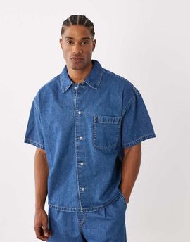 Jack & Jones Jack & Jones short sleeve denim shirt in mid blue - part of a set