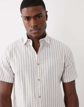 Jack & Jones Jack & Jones short sleeve stripe oxford shirt in beige-Neutral