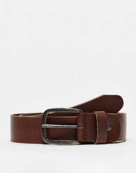 Jack & Jones Jack & Jones smooth leather belt with logo buckle in dark brown
