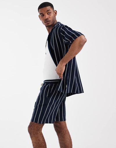 Jack & Jones Jack & Jones striped textured shorts in navy - part of a set